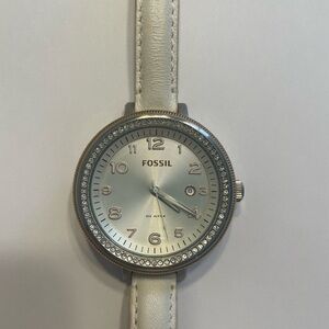 Fossil Bridgette Model (Silver Dial with White Strap Watch)